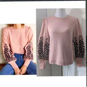 Boden Pink Sweatshirt with Navy Blue Floral Sleeves